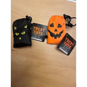 New Bundle of 2 Kids Pumpkin 🎃 & Kitty Cat Face Halloween 👻 Tote Bags size 14.